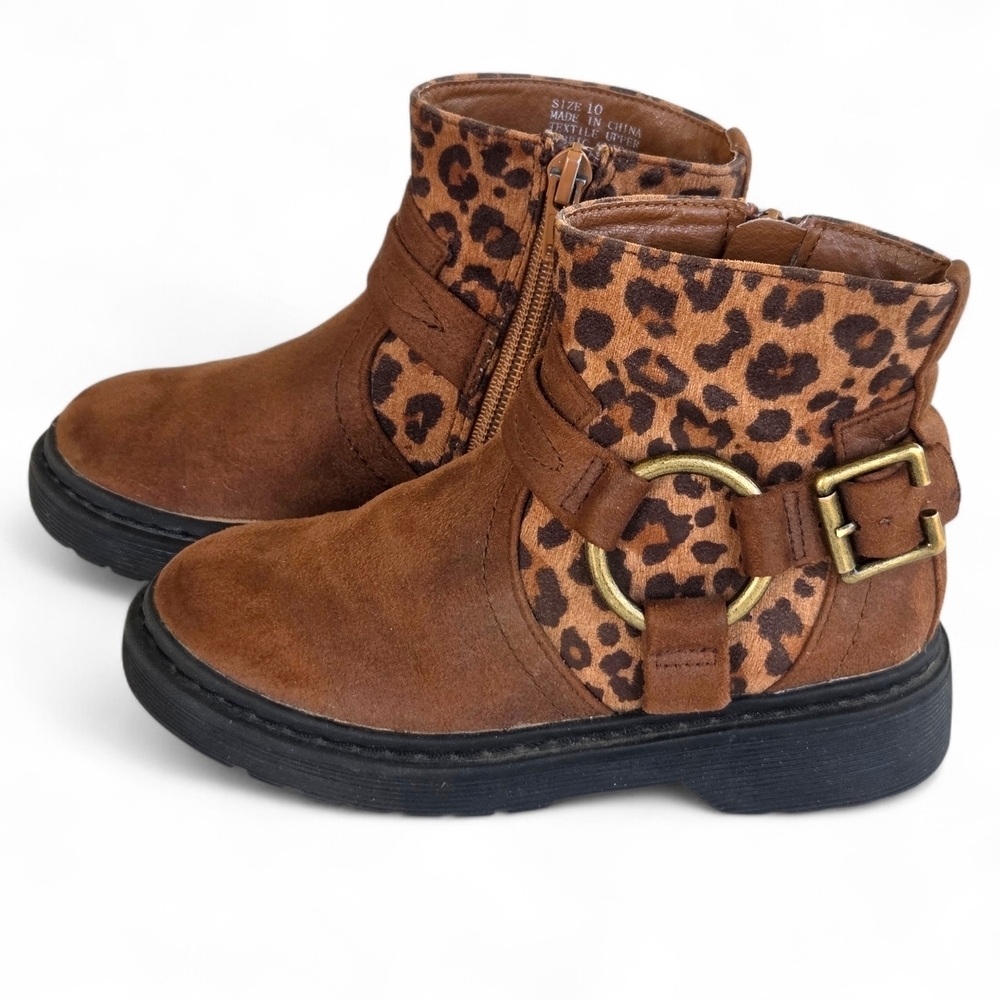 Volatile 'Lottie' Brown Leopard Print Toddler Girls Ankle Boots Size 10 EUC - Picture 2 of 16